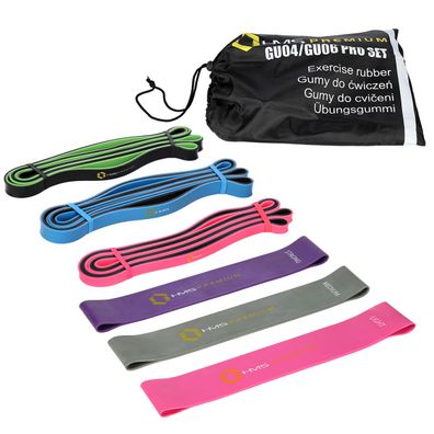 Trainingsbänder Set HMS Premium GU04 GU06 Pro, 6 Bänder Latex mit Tasche