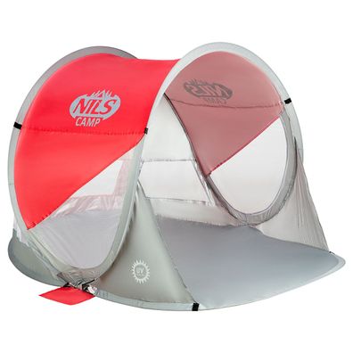 Strandzelt NILS CAMP NC3142 selbstaufbauend Pop Up 150x120x95,5 cm rot grau UV 30