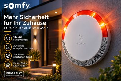 Somfy 2401491 Au?ensirene f?r Sicherheitssystem Plug and Play, wei?, 112 dB Au?e