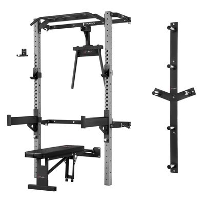 Wall Rack HMS KLT22 Set klappbar mit Trainingsbank Dip Station schwarz silber