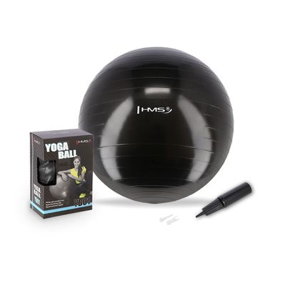 Gymnastikball HMS YB01N 55 cm schwarz mit Luftpumpe bis 100 kg belastbar