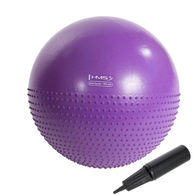 Gymnastikball HMS YB03N 55 cm violett mit Massagenoppen Anti-Burst inkl. Pumpe