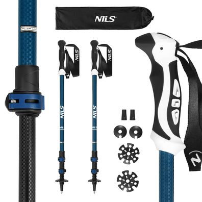 Trekkingstöcke NILS TK8601 Aluminium 6061 3-teilig blau bis 135 cm mit Tasche