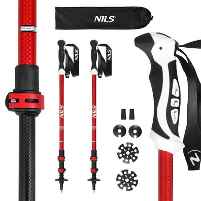 Trekkingstöcke NILS TK8601 Aluminium 6061 verstellbar 135 cm rot inkl Tragetasche