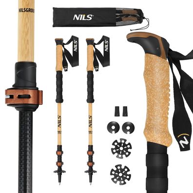 Trekkingstöcke NILS TK8606 Bambus Aluminium 7075 3-teilig 62-135 cm Korkgriff