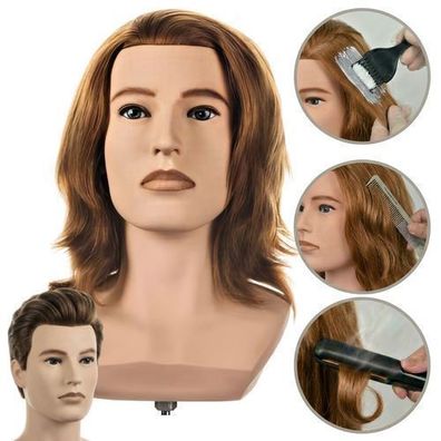 Michael L'IMAGE Herren-Frisörkopf 30cm Echthaar mit Tischhalter