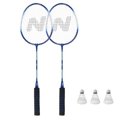 Badminton-Set NILS NRZ2052 2 Alu-Schläger 3 Federbälle und Tasche, blau