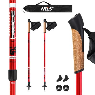 Nordic Walking Stöcke NILS NW802 Aluminium Teleskop 86-140 cm mit Anti-Shock, rot