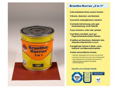 750ml Brantho Korrux 3in1 ochsenblut RAL MB3575 Rostschutz & Metallschutz Farbe