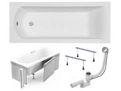 Badewanne Rechteck Acryl SHEA 180x80 Weiß Styropor | Ablauf & Füße GRATIS !