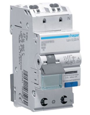 Hager FI/LS-Schalter ADS916D B16 30mA 1P+N RCBO Typ A FI-LS-Kombination