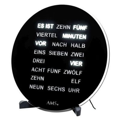 AMS T1285 Tisch- und Wanduhr mit LED-Wortuhr und schwarzem Zifferblatt
