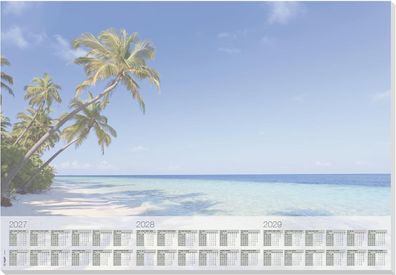 SIGEL H7470 Papier-Schreibtischunterlage DIN A2 Kalender 2027-2029 Palmenmotiv