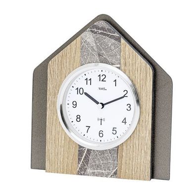 AMS F5170 Funk-Tischuhr mit Sonoma-Holzgehäuse, Natur-Blättern, Swarovski-Kristallen
