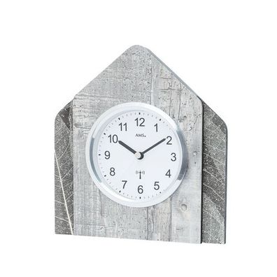 AMS F5168 Funk-Tischuhr mit Holzgehäuse, Natur-Blättern und Swarovski-Kristallen