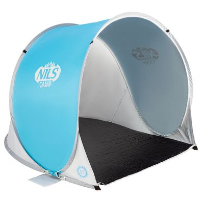 Strandzelt NILS CAMP NC3173 Pop Up selbstaufbauend UV 30 SPF Boden blau grau