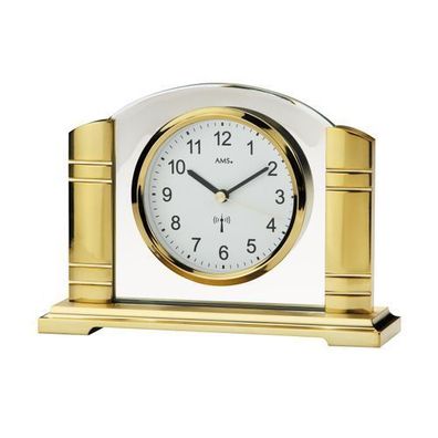 AMS F5143 Funk-Tischuhr mit goldenen Metallgehäuse und Mineralglas