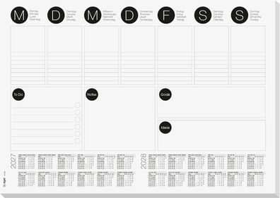 SIGEL H7506 Papier-Schreibtischunterlage A3 Wochenplaner To-Do-Liste 2027-2028