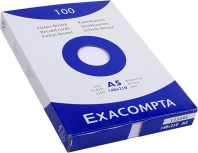 Exacompta 13308E Packung (mit 100 Karteikarten, ungelocht DIN A5, 148 x 210 mm, 205 g