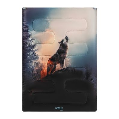 Doppelschlafsack NILS CAMP NC3601 3in1 Wolf-Motiv 200x140 cm schwarz
