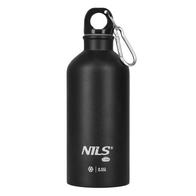 Trinkflasche NILS CAMP NC3801 550 ml Edelstahl schwarz mit Karabiner