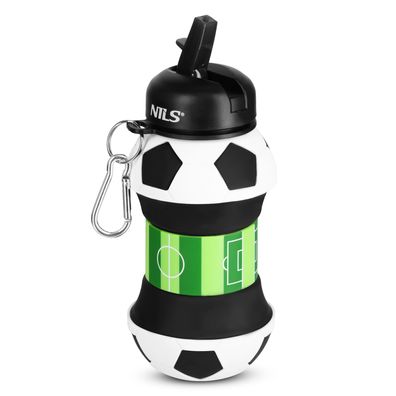 Faltbare Trinkflasche NILS NC4104 550 ml Silikon Fußball-Design mit Karabiner