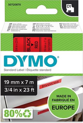 DYMO Original D1-Etikettenband | schwarz auf rot | 19 mm x 7 m | selbstklebendes Schr