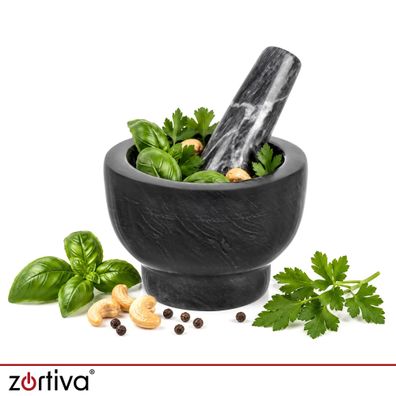 Mörser mit Stößel Zortiva Marmor, 12,5 x 9 cm, Küchenmörser Set Gewürze Kräuter
