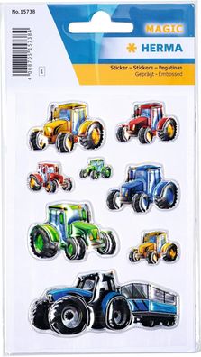 HERMA 15738 Aufkleber Traktor klein groß, 8 Stück, Auto Sticker mit Trecker Motiv und