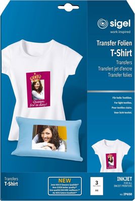SIGEL IP650 Transferpapier Bügelfolie helle Textilien A4 3 Blatt