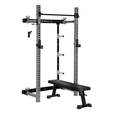 Wand-Power-Rack HMS KLT34 klappbar mit Klimmzugstange und Trainingsbank, grau