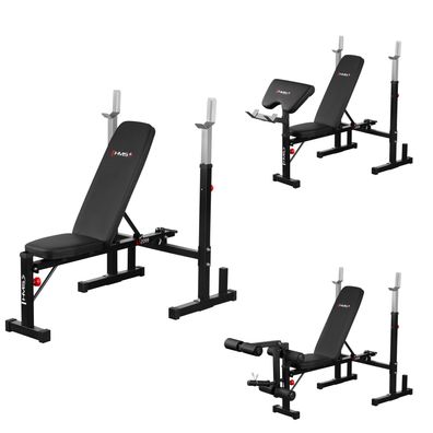 Hantelbank HMS LS2099 mit Langhantelablage, Curlpult und Beintrainer, bis 220 kg