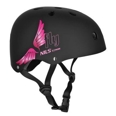 Skatehelm NILS Extreme MTW001 FLY schwarz rosa Größe XS 48-52 cm mit Drehrad