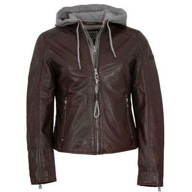 Soccx - Damen Echtleder Lederjacke Lammnappa Kapuze chestnut