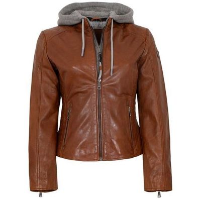 Mauritius - Damen Echtleder Lederjacke Lammnappa Kapuze cognac