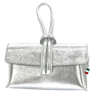 Florence Leder Tasche Damen Abendtasche Umhängetasche silber 23x6x13cm OTF834J
