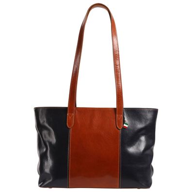 Florence Leder Tasche Damen Schultertasche dunkelblau braun 42x10x26cm OTF879B6