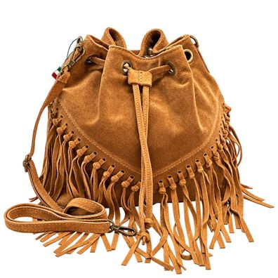 Florence Damen Schultertasche Fransen Wildleder mittelbraun OTF889C3