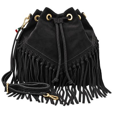 Florence Damen Schultertasche Fransen Wildleder schwarz OTF889S1