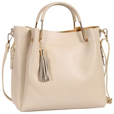 Toscanto Damen Umhängetasche Handtasche Leder Tasche beige OTT857UI3