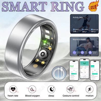 Smart Ring für Damen und Herren, Gesundheits- und Herzfrequenzmesser, Blutdruckmessge