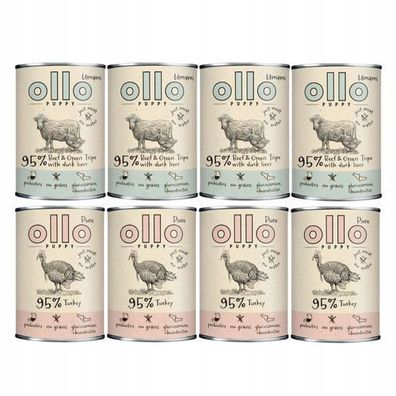 Ollo Puppy Nassfutter für Hunde, Geschmacksmischung, 8 x 400 g