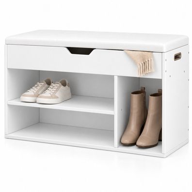 Schuhschrank mit Sitzfläche, 80 cm, weiß, Flurbank mit 3 Einlegeböden und Stauraum