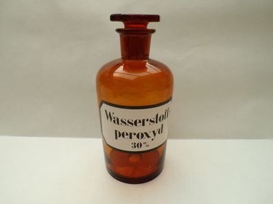 antike Apothekerflasche Braunglas Wasserstoffperoxyd 30% ca 18cm NS24 leer Labor