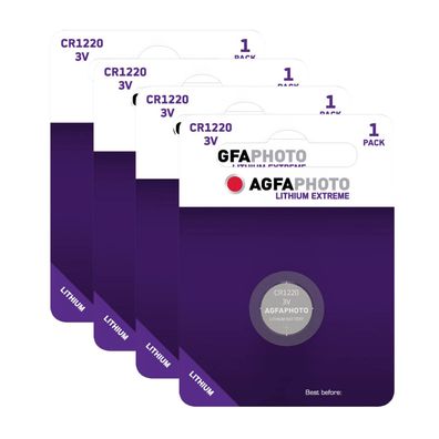 4x Agfaphoto Batterie Lithium Knopfzelle CR1220 3V Extreme CR 1220 im Blister