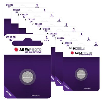 10x Agfaphoto Batterie Lithium Knopfzelle CR1220 3V Extreme CR 1220 im Blister