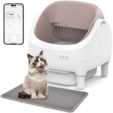 Katzentoilette XXL Selbstreinigendes Katzenklo 10,5L mit App & Offenem Design