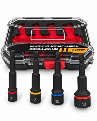 TORVON Magnetisches Stecknuss-Set für Schlagschrauber HEX 1/4 Zoll 7/8/10/13 mm 4 St