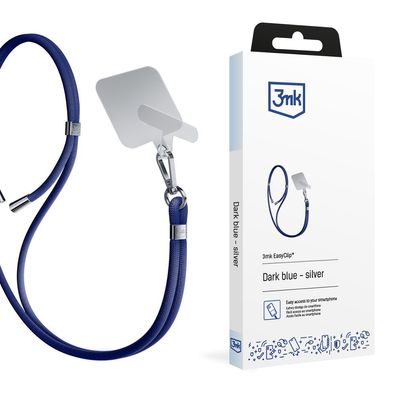 Handykette 3mk EasyClip Smartphone-Lanyard Nylon verstellbar Dunkelblau/Silber