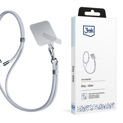 Handy-Umhängeband 3mk EasyClip Grau Silber Nylon verstellbar mit 2 Einsätzen
